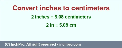 Result converting 2 inches to cm = 5.08 centimeters
