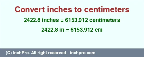 Result converting 2422.8 inches to cm = 6153.912 centimeters