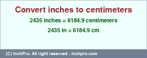 Result converting 2435 inches to cm = 6184.9 centimeters