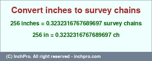Result converting 256 inches to ch = 0.3232316767689697 survey chains