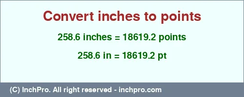 Result converting 258.6 inches to pt = 18619.2 points