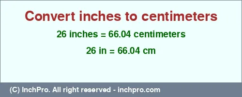 Result converting 26 inches to cm = 66.04 centimeters