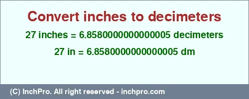 Result converting 27 inches to dm = 6.8580000000000005 decimeters