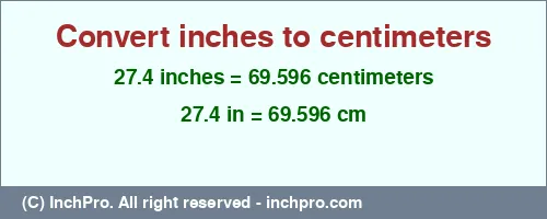 Result converting 27.4 inches to cm = 69.596 centimeters