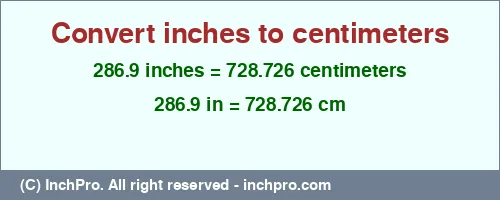 Result converting 286.9 inches to cm = 728.726 centimeters