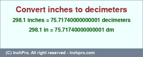 Result converting 298.1 inches to dm = 75.71740000000001 decimeters