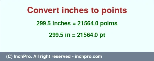 Result converting 299.5 inches to pt = 21564.0 points