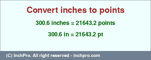 Result converting 300.6 inches to pt = 21643.2 points