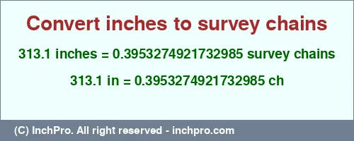 Result converting 313.1 inches to ch = 0.3953274921732985 survey chains