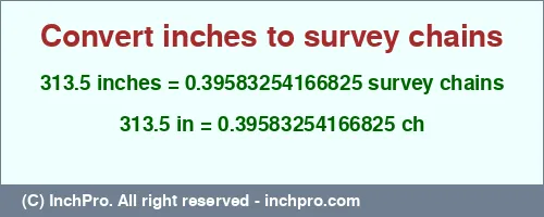 Result converting 313.5 inches to ch = 0.39583254166825 survey chains