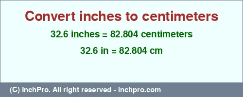 Result converting 32.6 inches to cm = 82.804 centimeters