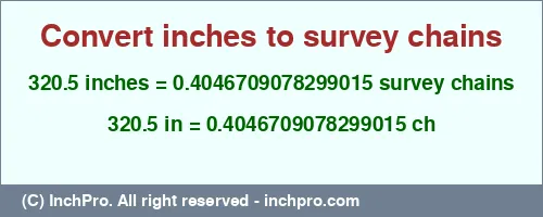 Result converting 320.5 inches to ch = 0.4046709078299015 survey chains