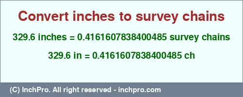 Result converting 329.6 inches to ch = 0.4161607838400485 survey chains