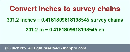 Result converting 331.2 inches to ch = 0.4181809818198545 survey chains