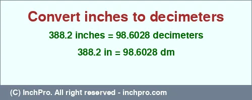Result converting 388.2 inches to dm = 98.6028 decimeters