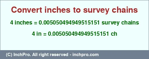 Result converting 4 inches to ch = 0.005050494949515151 survey chains