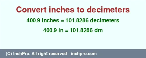 Result converting 400.9 inches to dm = 101.8286 decimeters