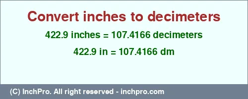 Result converting 422.9 inches to dm = 107.4166 decimeters