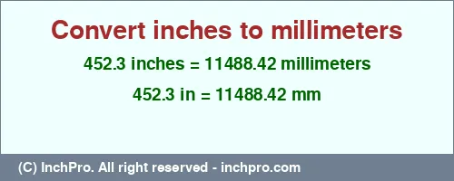 Result converting 452.3 inches to mm = 11488.42 millimeters