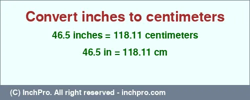 Result converting 46.5 inches to cm = 118.11 centimeters