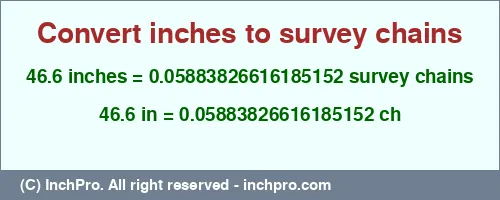 Result converting 46.6 inches to ch = 0.05883826616185152 survey chains