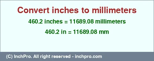 Result converting 460.2 inches to mm = 11689.08 millimeters