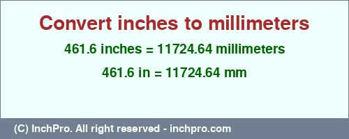Result converting 461.6 inches to mm = 11724.64 millimeters