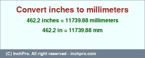 Result converting 462.2 inches to mm = 11739.88 millimeters