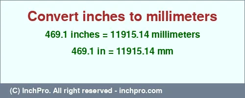 Result converting 469.1 inches to mm = 11915.14 millimeters