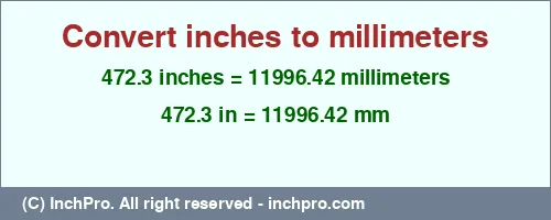 Result converting 472.3 inches to mm = 11996.42 millimeters