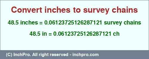 Result converting 48.5 inches to ch = 0.06123725126287121 survey chains