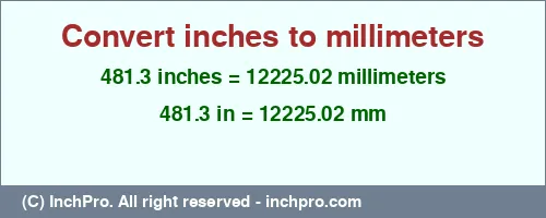 Result converting 481.3 inches to mm = 12225.02 millimeters