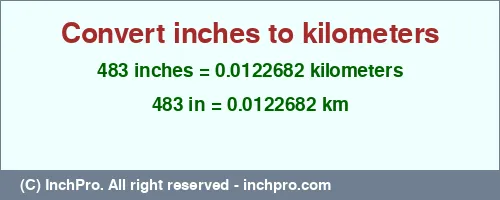 Result converting 483 inches to km = 0.0122682 kilometers