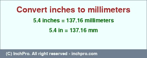 Result converting 5.4 inches to mm = 137.16 millimeters