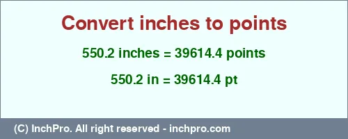 Result converting 550.2 inches to pt = 39614.4 points