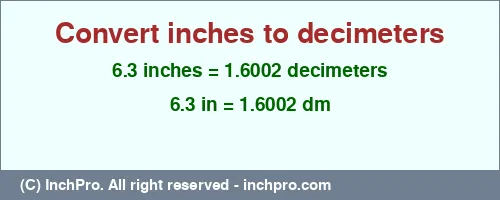 Result converting 6.3 inches to dm = 1.6002 decimeters
