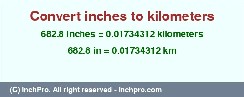Result converting 682.8 inches to km = 0.01734312 kilometers