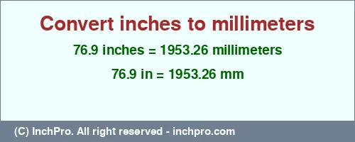 Result converting 76.9 inches to mm = 1953.26 millimeters