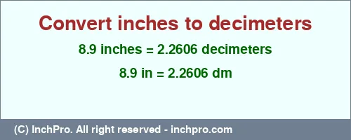 Result converting 8.9 inches to dm = 2.2606 decimeters