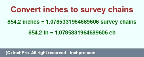 Result converting 854.2 inches to ch = 1.0785331964689606 survey chains