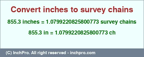Result converting 855.3 inches to ch = 1.0799220825800773 survey chains
