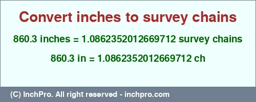 Result converting 860.3 inches to ch = 1.0862352012669712 survey chains