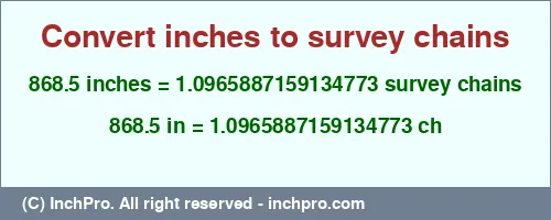 Result converting 868.5 inches to ch = 1.0965887159134773 survey chains