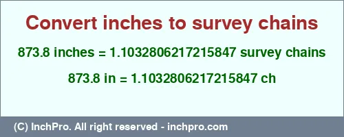 Result converting 873.8 inches to ch = 1.1032806217215847 survey chains