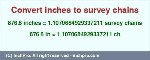 Result converting 876.8 inches to ch = 1.1070684929337211 survey chains