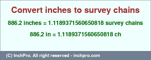 Result converting 886.2 inches to ch = 1.1189371560650818 survey chains