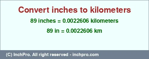 Result converting 89 inches to km = 0.0022606 kilometers