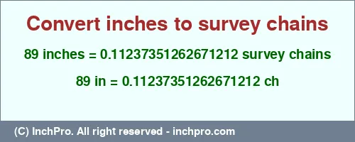 Result converting 89 inches to ch = 0.11237351262671212 survey chains