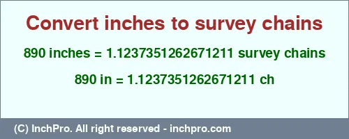 Result converting 890 inches to ch = 1.1237351262671211 survey chains