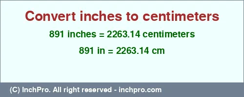 891 inches to cm is equal to 2263.14 (cm) Result converting 891 inches to cm = 2263.14 centimeters